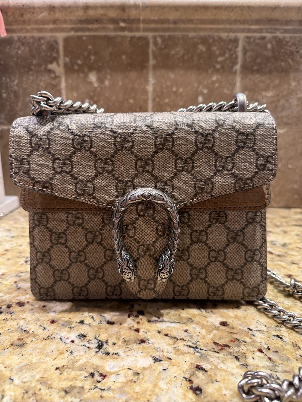 Gucci Beige GG  Crossbody Bag with Silver Hardware